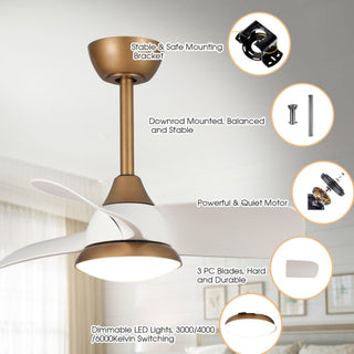 28" Modern DC Motor Downrod Mount Reversible Ceiling Fan with LED Lighting and Remote Control