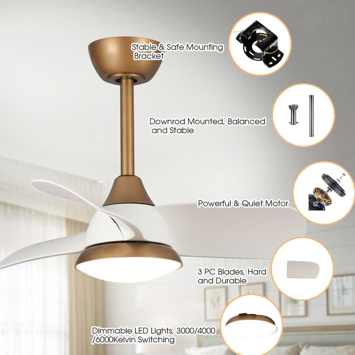 28" Modern DC Motor Downrod Mount Reversible Ceiling Fan with LED Lighting and Remote Control - ParrotUncle