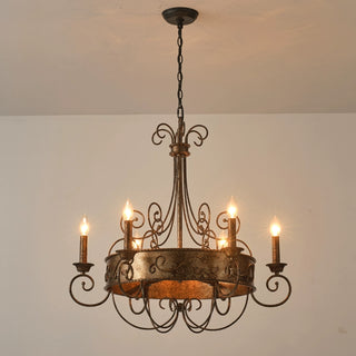 6-Light Rust Brown Candelabra Chandelier Lighting With Adjustable Hanging Length