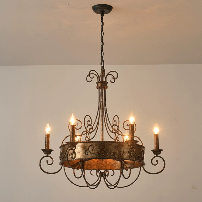 6-Light Rust Brown Candelabra Chandelier Lighting With Adjustable Hanging Length