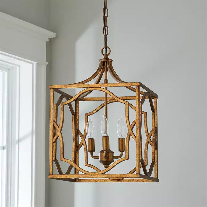 3-Light / 4-Light Vintage Traditional Lantern Square Chandelier with Adjustable Hanging Length