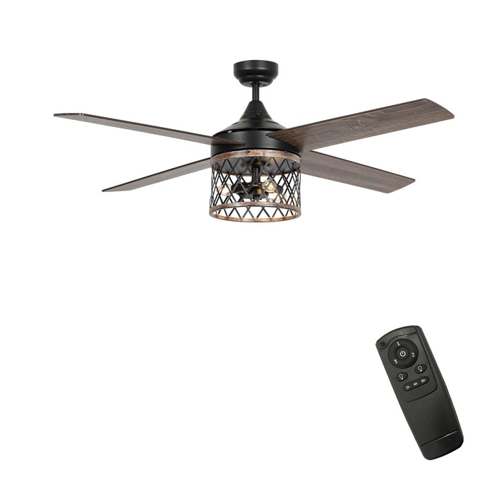 52" Mirelle Farmhouse Downrod Mount Reversible Ceiling Fan with Lighting and Remote Control
