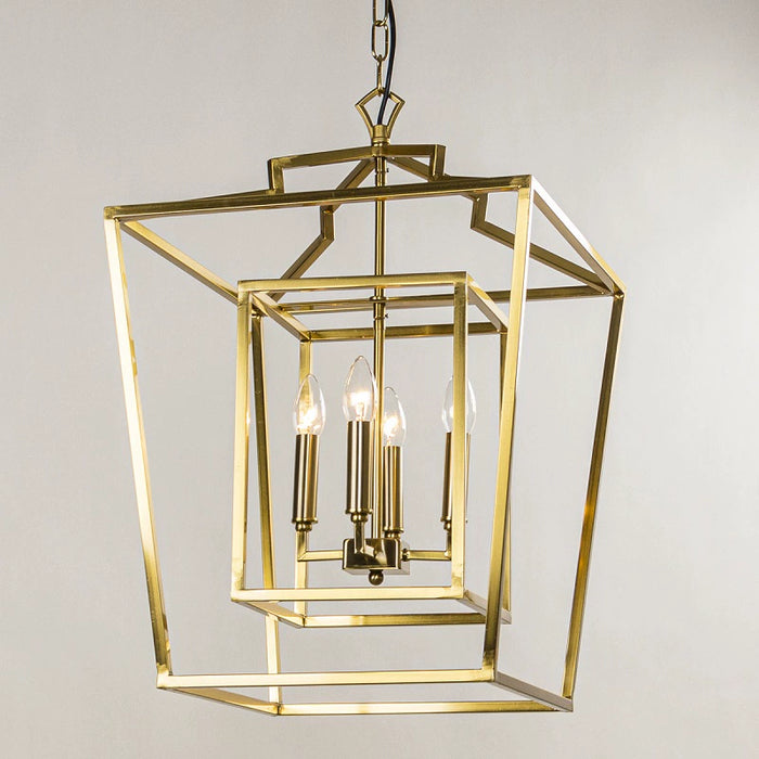 4-Light Copper Iron Transitional Caged Chandelier with Adjustable Hanging Length