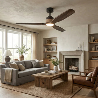 56 Inch Louise Hamptons Downrod Mount LED Soild Wood Ceiling Fan with Remote Control