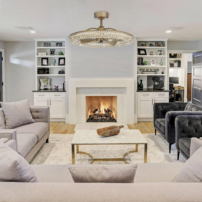 33" Modern DC Motor Downrod Mount Reversible Crystal Ceiling Fan with Lighting and Remote Control - ParrotUncle