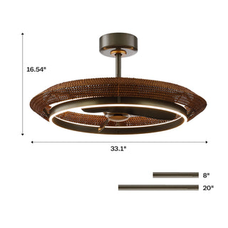 33 Inch Luxury Black Charcoal Gray Elijah Caged Ceiling Fan With Light And Remote Control