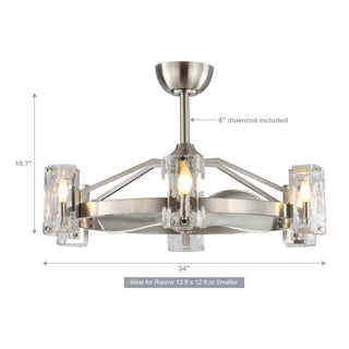 34" Bucholz Modern DC Motor Brushed Nickel Downrod Mount Reversible Ceiling Fan with LED Lighting and Remote Control