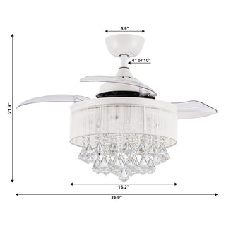 36" Bangaiore Modern Downrod Mount Crystal Ceiling Fan with Lighting and Remote Control - ParrotUncle