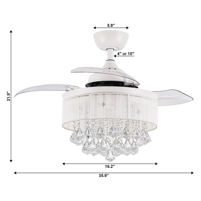 36" Bangaiore Modern Downrod Mount Crystal Ceiling Fan with Lighting and Remote Control - ParrotUncle