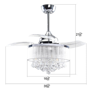 36" Bangaiore Modern Downrod Mount Crystal Ceiling Fan with Lighting and Remote Control - ParrotUncle