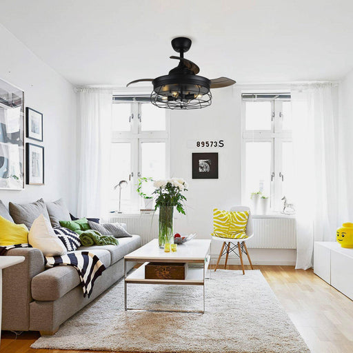 36" Benally Industrial Downrod Mount Ceiling Fan with Lighting and Remote Control - ParrotUncle