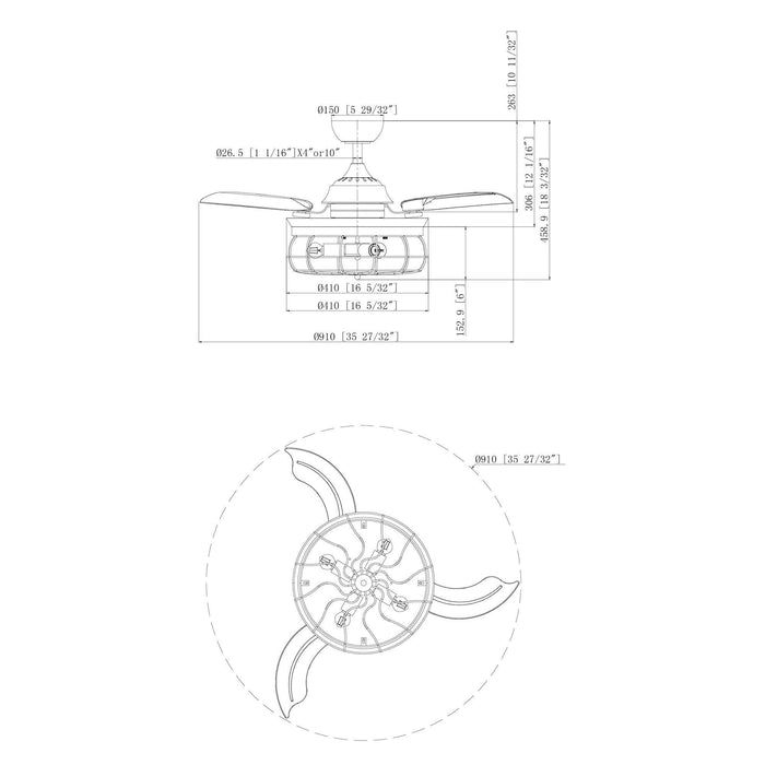 36" Benally Industrial Downrod Mount Ceiling Fan with Lighting and Remote Control - ParrotUncle