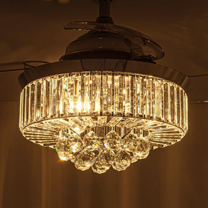 36" Broxburne Modern Chrome Downrod Mount Crystal Ceiling Fan with Lighting and Remote Control - ParrotUncle