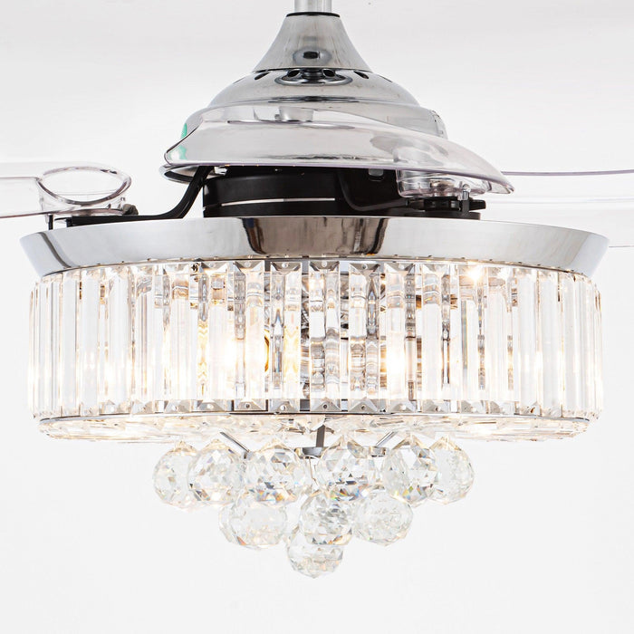 36" Broxburne Modern Chrome Downrod Mount Crystal Ceiling Fan with Lighting and Remote Control - ParrotUncle
