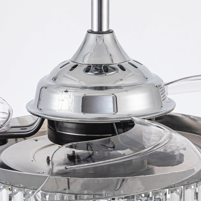 36" Broxburne Modern Chrome Downrod Mount Crystal Ceiling Fan with Lighting and Remote Control - ParrotUncle