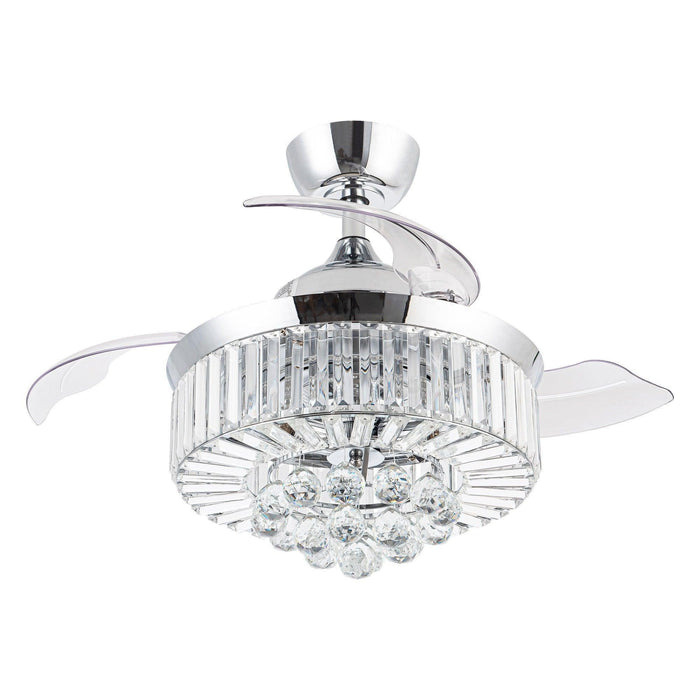 36" Broxburne Modern Chrome Downrod Mount Crystal Ceiling Fan with Lighting and Remote Control - ParrotUncle