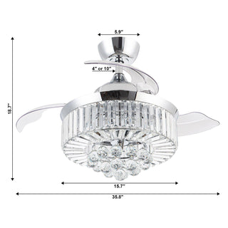 36" Broxburne Modern Chrome Downrod Mount Crystal Ceiling Fan with Lighting and Remote Control - ParrotUncle