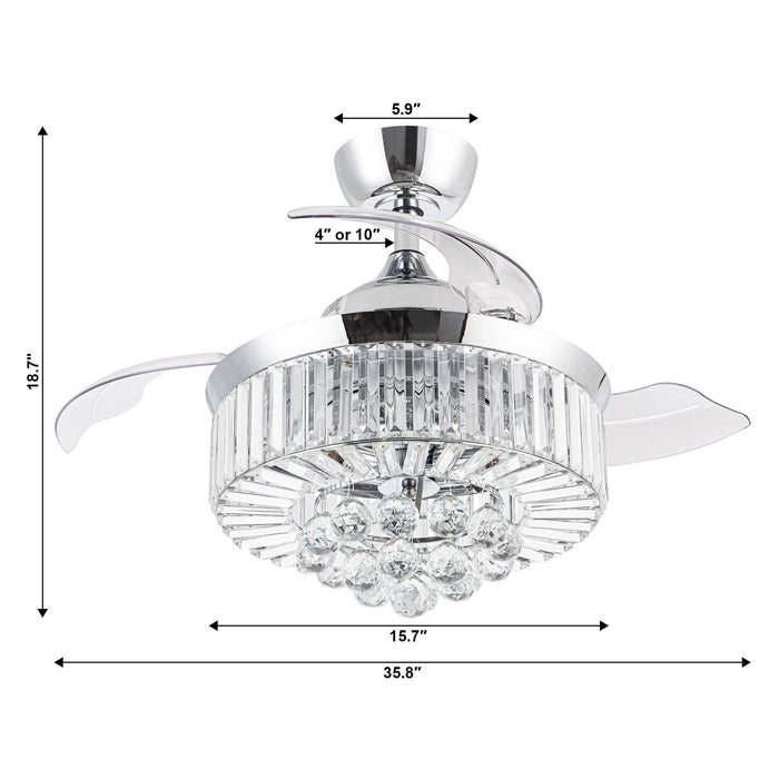 36" Broxburne Modern Chrome Downrod Mount Crystal Ceiling Fan with Lighting and Remote Control - ParrotUncle