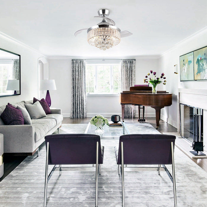 36" Broxburne Modern Chrome Downrod Mount Crystal Ceiling Fan with Lighting and Remote Control - ParrotUncle