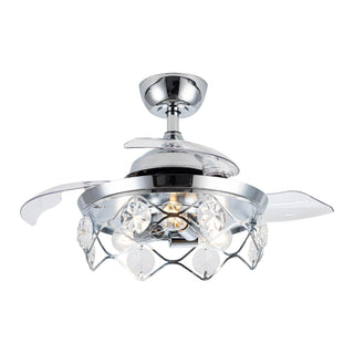36" Broxburne Modern Chrome Flush Mount Crystal Ceiling Fan with Lighting and Remote Control - ParrotUncle