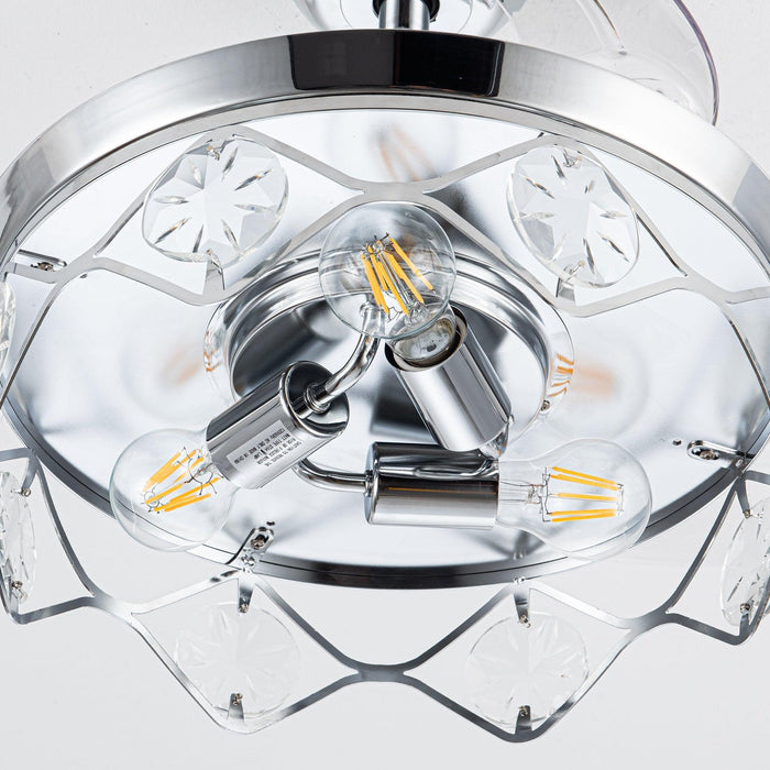 36" Broxburne Modern Chrome Flush Mount Crystal Ceiling Fan with Lighting and Remote Control - ParrotUncle