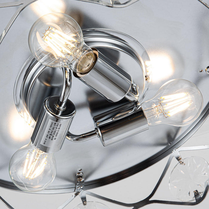 36" Broxburne Modern Chrome Flush Mount Crystal Ceiling Fan with Lighting and Remote Control - ParrotUncle