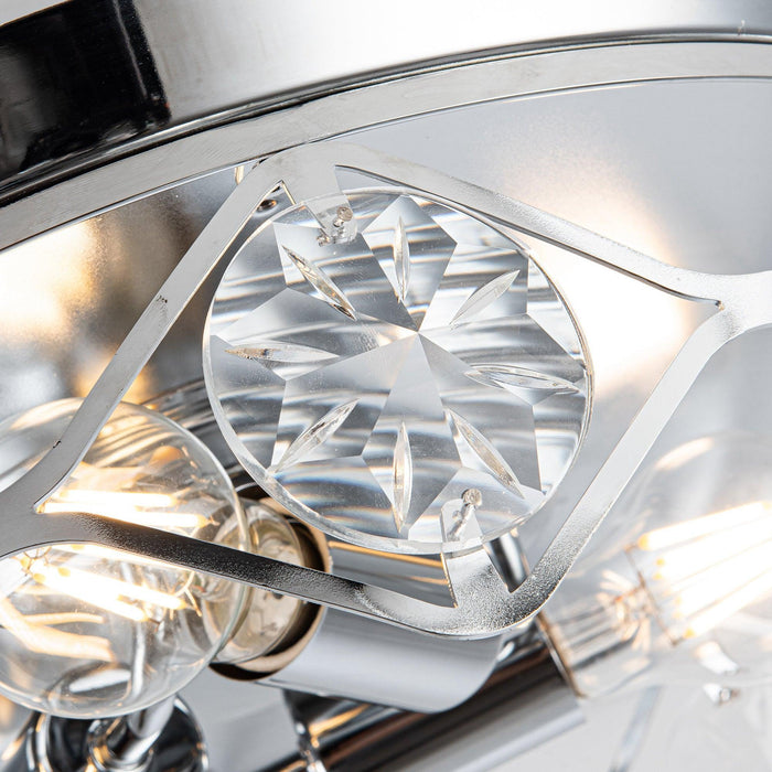 36" Broxburne Modern Chrome Flush Mount Crystal Ceiling Fan with Lighting and Remote Control - ParrotUncle