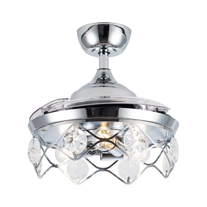 36" Broxburne Modern Chrome Flush Mount Crystal Ceiling Fan with Lighting and Remote Control - ParrotUncle