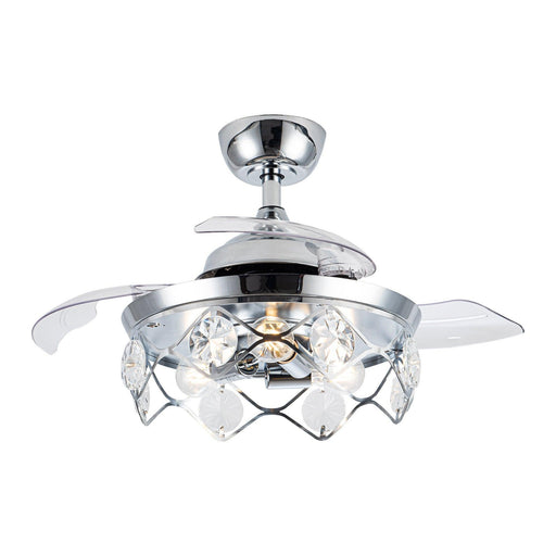 36" Broxburne Modern Chrome Flush Mount Crystal Ceiling Fan with Lighting and Remote Control - ParrotUncle
