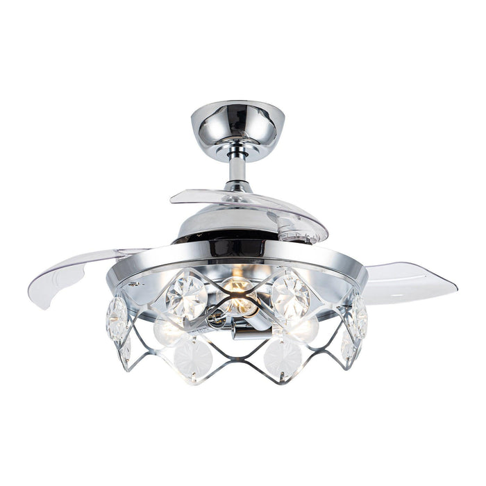 36" Broxburne Modern Chrome Flush Mount Crystal Ceiling Fan with Lighting and Remote Control - ParrotUncle