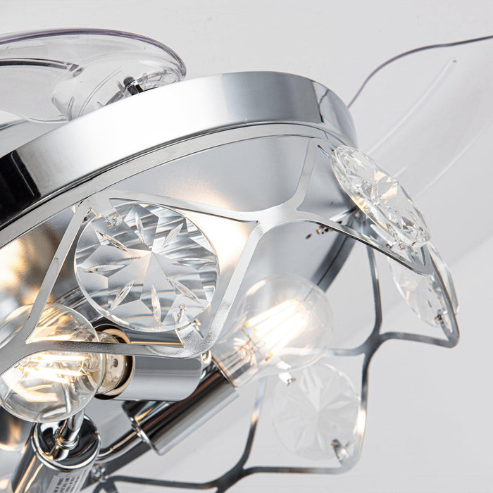 36" Broxburne Modern Chrome Flush Mount Crystal Ceiling Fan with Lighting and Remote Control - ParrotUncle