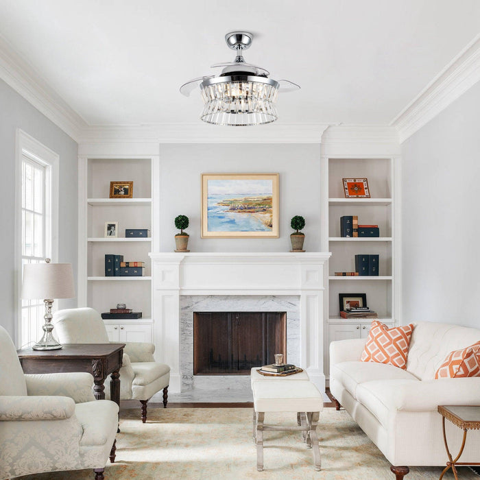 36" Prayag Modern Downrod Mount Crystal Ceiling Fan with Lighting and Remote Control - ParrotUncle