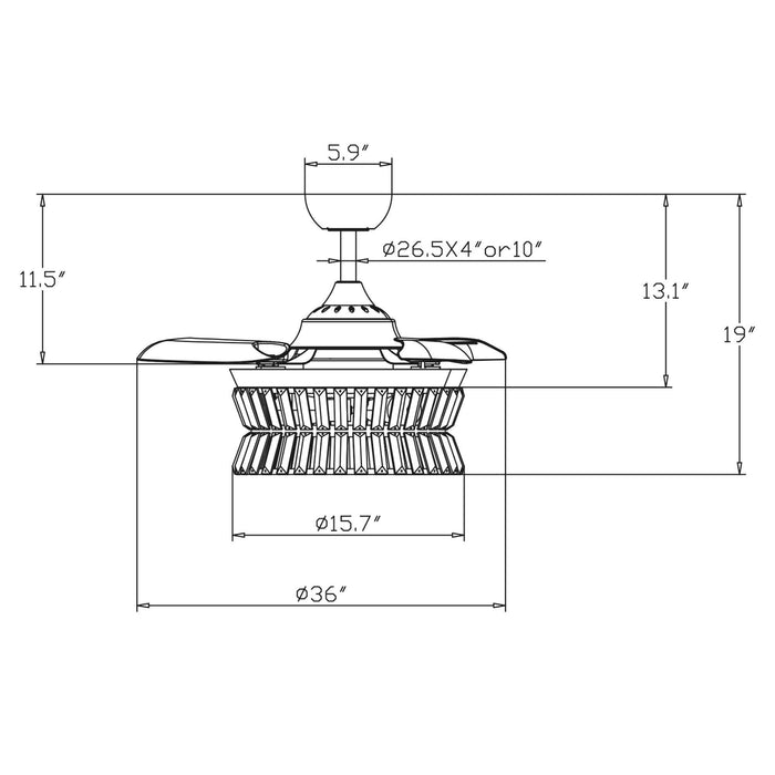 36" Prayag Modern Downrod Mount Crystal Ceiling Fan with Lighting and Remote Control - ParrotUncle