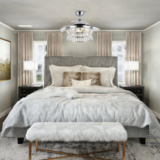 36" Prayag Modern Downrod Mount Crystal Ceiling Fan with Lighting and Remote Control - ParrotUncle