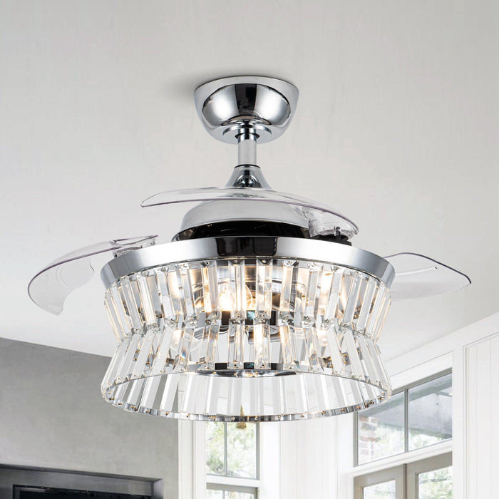 36" Prayag Modern Downrod Mount Crystal Ceiling Fan with Lighting and Remote Control - ParrotUncle