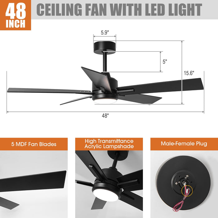 48" DC Motor 5 Blades Modern Downrod Mount Ceiling Fan