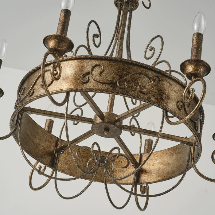 6-Light Rust Brown Candelabra Chandelier Lighting With Adjustable Hanging Length