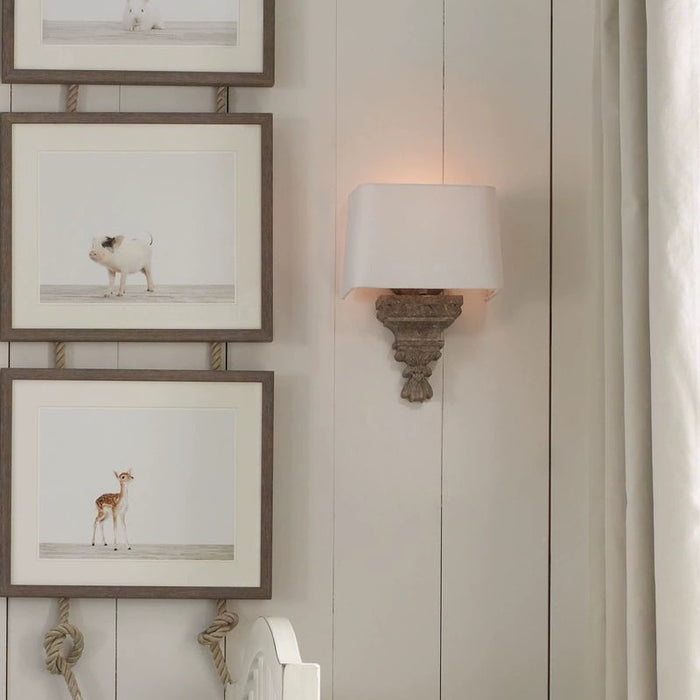 1 Light Wall Sconce with White Fabric Shade