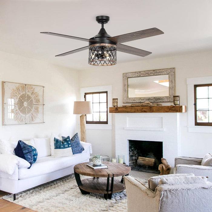 52" Mirelle Farmhouse Downrod Mount Reversible Ceiling Fan with Lighting and Remote Control