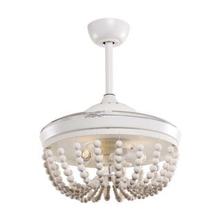 42" Huang Hamptons Farmhouse Wooden Beads Ceiling Fan with Lighting