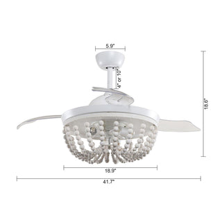 42" Huang Hamptons Farmhouse Wooden Beads Ceiling Fan with Lighting