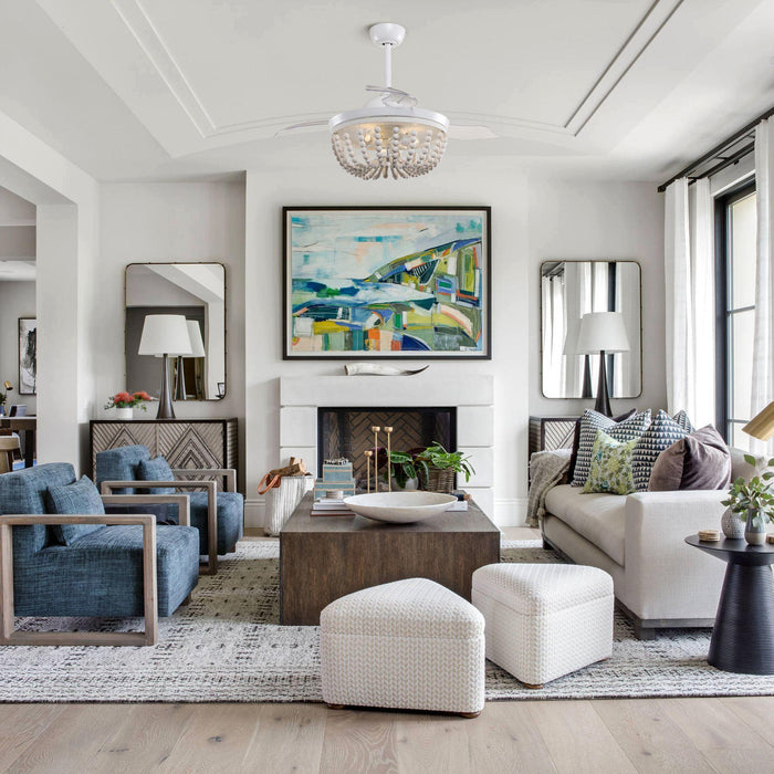 42" Huang Traditional Downrod Mount Chandelier Ceiling Fan with Lighting and Remote Control - ParrotUncle