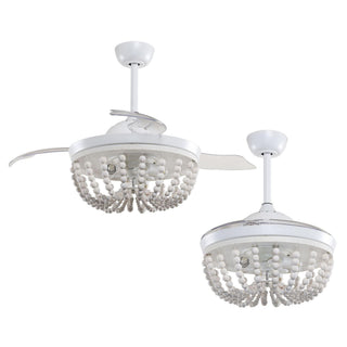 42" Huang Hamptons Farmhouse Wooden Beads Ceiling Fan with Lighting