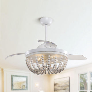 42" Huang Hamptons Farmhouse Wooden Beads Ceiling Fan with Lighting