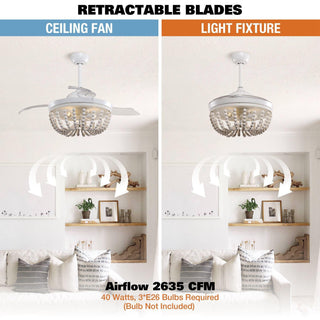 42" Huang Hamptons Farmhouse Wooden Beads Ceiling Fan with Lighting