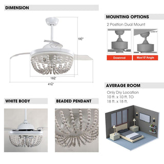 42" Huang Hamptons Farmhouse Wooden Beads Ceiling Fan with Lighting