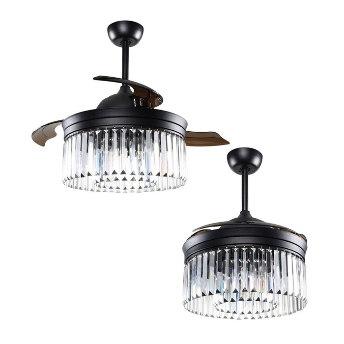 42" Industrial Downrod Mount Crystal Ceiling Fan with Lighting and Remote Control - ParrotUncle