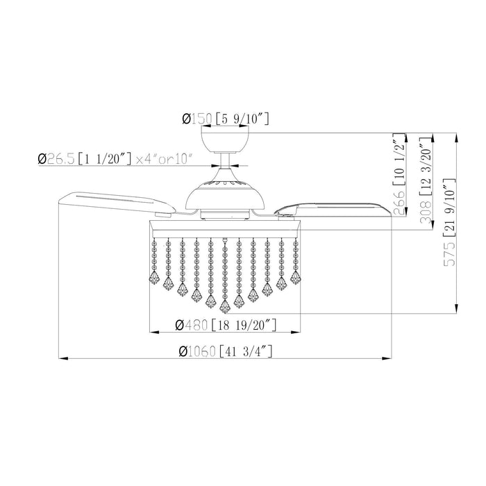 42" Mateo Modern Downrod Mount Crystal Ceiling Fan with Lighting and Remote Control - ParrotUncle