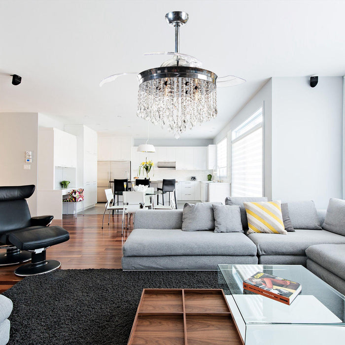 42" Mateo Modern Downrod Mount Crystal Ceiling Fan with Lighting and Remote Control - ParrotUncle