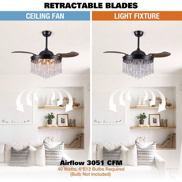 42" Mateo Modern Downrod Mount Crystal Ceiling Fan with Lighting and Remote Control - ParrotUncle